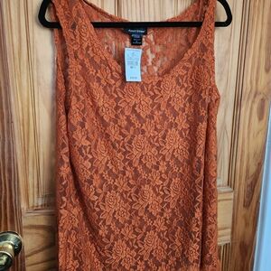 Ashley Stewart Bold Orange Lace Tank Top